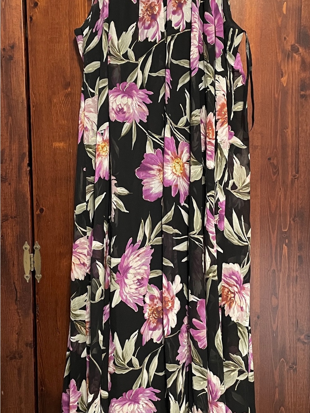 Floral Maxi Skirt in Black with Pink Blooms